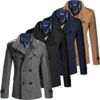 ราคา เสื้อแจ็คเก็ต Solid Stand Collar Double Breasted Peacoat parka (47708662307)