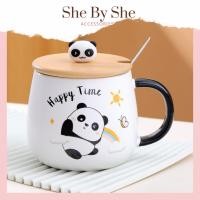 ราคา หมีแพนด้า ถ้วยเซรามิกพร้อมฝาปิดและช้อนดีไซน์น่ารัก Shebyshe ใช้สําหรับน้ําดื่ม ชงชา กาแฟ ของขวัญให้เพื่อน (44506113000)