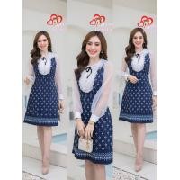 ราคา เดรสผ้าไทยสไตล์เกาหลีสีกรมท่าพิมพ์ลายไทย อัดกาวทั้งชุด ใช้ผ้าเกรดพรี่เมี่ยมไม่ระคายผิวแน่นอนจ้าลูกไม้แต่งแบบปักฉลุน่ารัก (17197313438)