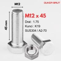 ราคา กลอนหกเหลี่ยมสแตนเลส M12X45 - กลอนหกเหลี่ยม 12X45 / M12 X 45 / 12 X 45 SS304 / SUS304 / A2-70 ด้ายเต็ม (43783034789)