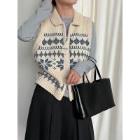 ราคา Lucy Phil Island Jacquard Double Zipper Lapel Pullover เสื้อกันหนาว 2026 Early Spring ไดอารี่ถักเสื้อกันหนาวม้า (55365341099)