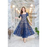 ราคา เดรสยาว เดรสลูกไม้ เดรสสีน้ำเงิน สวยหรู งานป้ายบน เกรดพรีเมี่ยม vegas (17560689189)