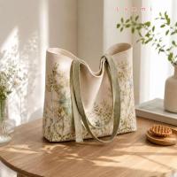 ราคา LONMI กระเป๋าโท้ทผ้าแคนวาส, กระเป๋าผ้าแคนวาสผ้าฝ้ายกระเป๋าสะพายไหล่ที่ทนทาน, กระเป๋าถือพิมพ์ลายเดซี่สีเขียวน้ําหนักเบา, ทริปช้อปปิ้ง (51565350348)