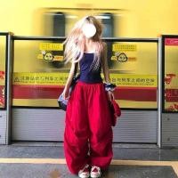 ราคา ▥ Y2kสีแดงcargoกางเกงผู้หญิงharuku Baggy Sweatpants Streetwearขากว้างjoggersฤดูร้อนgyaruเ (42208935939)