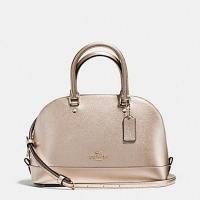 ราคา #ส่งฟรี EMS‼️ ของแท้ % COACH F56190 MINI SIERRA SATCHEL IN METALLIC CROSSGRAIN LEATHER (1141628836)