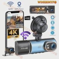 ราคา 3 Channels WIFI GPS Video Recorder 4K Car Dash Cam Car DVR Rear View Camera 24H Parking Monitor Bla (44504546589)