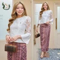 ราคา ชุดผ้าไหม เดรสผ้าไหม ชุดออกงาน ชุดไปงาน ชุดทำบุญ - ผ้าไหม 4 เส้น เสื้อลูกไม้ฝรั่งเศส (สีขาว) (22558182654)
