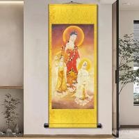 ราคา ตะวันตกแขวนห้องนั่งเล่น Nanwu Amitabha พระพุทธรูปแขวนภาพวาด Holy ภาพวาดภาพ Hall วัดเลื่อนผ้าไหมพระพุทธรูปสาม E7MC (41331410037)