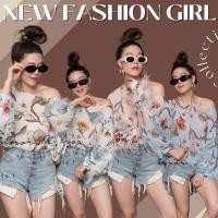 ราคา ป้าย Mirrorsister 20316.1 เสื้อคอปาด ใส่ไหล่ตกนิดๆ ลายดอกไม้ (18811107869)