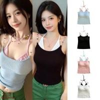 ราคา เสื้อสายเดี่ยวแต่งลูกปัด เสื้อสายเดี่ยวคอยูรัดรูป แต่งโซ่ลูกปัดโชว์หลังเซ็กซี่ (50263820894)