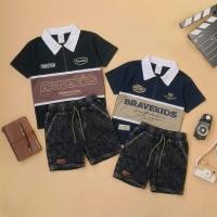 ราคา BRAVEKIDS - THREE-FOLD BOYS SUITS AGED 1 - 5 YEARS POLO COLLAR T-SHIRT ZIPPER DENIM JEANS PANTS COTTON COMBED 24S DISTRO FASHION (42282700633)