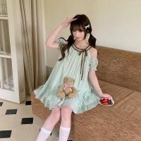 ราคา ชุดเดรสต่างประเทศหวานมะนาวสาวรู้สึกมิ้นท์แมมโบสีเขียวจุดปิดไหล่ชุดเดรสสำหรับผู้หญิงฤดูร้อนสดชื่นกระโปรงสั้น (56307332568)