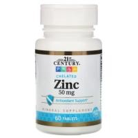 ราคา พร้อมส่ง✨“New”21st Century, Zinc, Chelated, 50 mg, 60 Tablets (3732293844)