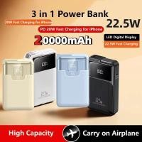 ราคา 3 IN 1 Power Bank Wall Charger พร้อมปลั๊กสายเคเบิล Powerbank 22.5W Fast Charging สําหรับ iPhone 16 Samsung Xiaomi แบตเตอรี่สํารอง 10000mAh (49312878513)