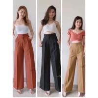 ราคา กางเกงทรงกระบอก ดีเทวกระดุม 2 เม็ด ซิปหน้า มีกระเป๋า 2 ข้าง เอวสูง -ผ้าฮานาโกะ (15703249151)