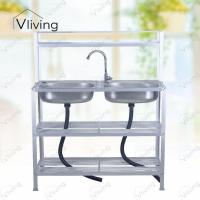 ราคา ซิงค์ล้างจาน Vliving ซิ้งค์ล้างจาน อ่างล้างจาน สแตนเลส A 2หลุม 3ชั้น มีบน โครงอลูมิเนียม (24684713702)