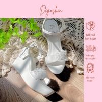 ราคา รองเท้าแต่งงานลิ่ม 10 ซม. รองเท้าแตะส้นเตารีดสีขาวรองเท้าแตะรัดส้น ประดับดอกไม้ สําหรับเจ้าสาว (49061662841)