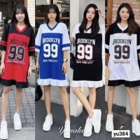ราคา มินิเดรสคอวีแขนสั้น ทรงปล่อย เพิ่มดีเทลแต่งระบายที่ชายเดรส งานเล่นสีทูโทนแบบลงตัวสุดๆ yunaka (52802311459)