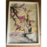 ราคา ภาพวาดนกกระเรียนคู่ ภาพวาดสีน้ำ ภาพ ขนาดA3/29.7x42 cm แขวนได้ตั้งได้ นำไปติดบ้านร้านค้าเสริมมงคลโชคลาภสวยงาม (29259065625)