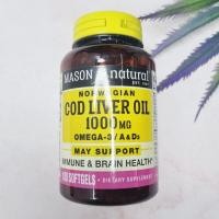 ราคา [Mason Natural®] Norwegian Cod Liver Oil 1000mg Omega-3/A & D3, 100 Softgels น้ำมันตับปลา วิตามินเอ วิตามินดี3 (41980707709)