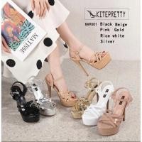 ราคา รองเท้าส้นสูง 5.5 นิ้ว เสริมหน้า 2 นิ้ว รองเท้านางงาม แต่งสายสาน หนังแก้ว รัดข้อ เปิดหลังเท้า รองเท้านางงาม น้ำหนักเบา (12799130842)