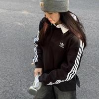 ราคา เสื้อโปโลแขนยาว Adidas Unisex ด้านข้าง 3-Stripes, โลโก้ปัก Trefoil, Loose-Fit Casual Collared Top (51165938323)
