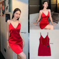 ราคา เดรสสั้นสีแดง เดรสสายเดี่ยวสีแดง เดรสสีแดงสวยๆ (20972398705)