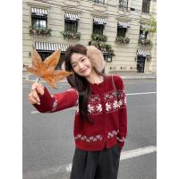 ราคา เสื้อคาร์ดิแกนถักหลวม Jacquard Phil Island สีแดง (50913862539)