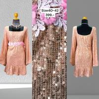 ราคา ชุดราตรี แขนยาว เดรสสั้น ปักเลื่อม สีชมพูกะปิ (43017627688)