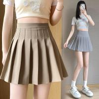 ราคา ♞Black Pleated Skirt, High-waisted Slimming College Style Large Size A-line Skirt (24222641788)