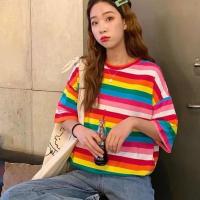ราคา SHOP MKL พร้อมส่ง เสื้อคอกลม ลายทางเส้นเล็กสีรุ้ง แบบใหม่สไตล์เกาหลี Oversize #009 (5339010047)