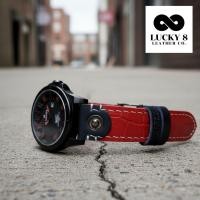 ราคา สายนาฬิกาหนังวัวอัดลายจระเข้สีแดง + หนังวัวเรียบสีดำ งานแฮนด์เมด | Lucky 8 Leather (41474791777)