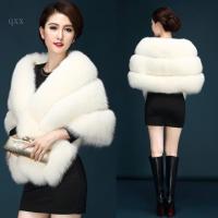 ราคา CH * สตรีหรูหราฤดูหนาว Faux Fur ผ้าพันคอคอ Shrug V คอผ้าคลุมไหล่ห่อ Stole เจ้าสาวเสื้อคลุม Cape Cover Up สําหรับงานแต่งงาน (49115047989)