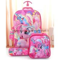 ราคา กระเป๋านักเรียนรถเข็นเด็กประถมรถเข็นนําเข้า 6 ล้อ 4in1 3D ลายนูน Pony Motif (10695429750)