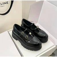 ราคา Celine Celine 2023 ฤดูใบไม้ผลิใหม่สไตล์ Celine Mary Jane รองเท้า Casual Loafer เปิดลูกปัดหนังแพลตฟอร์มแพลตฟอร์มรองเท้า Arc de Triomphe ทองแดงหัวเข็มขัดคู่ Lace-Up รองเท้า Preppy สไตล์รองเท้า Influence