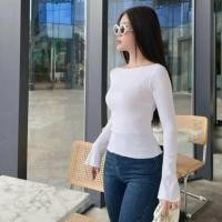 ราคา เสื้อยืดแขนบาน เสื้อแขนยาวคอปาด เสื้อแฟชั่นสีขาว (28588571551)