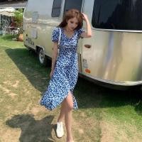 ราคา เดรสผู้หญิงผ้าชีฟองลายดอก แขนสั้นสีน้ำเงิน ใส่สบายเหมาะกับทุกสภาพอากาศ (24293909925)
