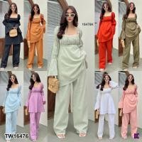 ราคา CS16476 Set 2 ชิ้น เสื้อแขนยาว ทรงมินิเดรส + กางเกงขายาว Set of 2 pieces: long sleeve shirt, mini dress + long pants. (24804506914)