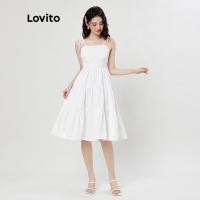 ราคา เดรสผู้หญิง Lovito Casual Plain Spaghetti Straps Layered Hem L33ED024 (47512379791)