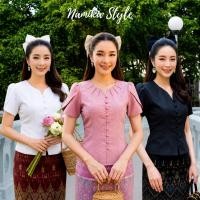 ราคา เสื้อผ้าไหมลาว แขนกลีบบัว คอไลลา ใส่ไปงานบุญ งานบวช หรือใส่ไปทำงานน่ารักมาก (55306893624)
