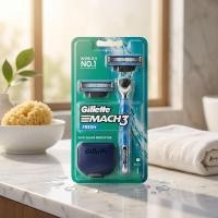 ราคา ยิลเลตต์ใบมีดโกนพร้อมด้ามมัคทรีพลัส 1ชุด Gillette Mach3 plus Razor Replacement Cartridge 1set [4902430788205 ] (47315442670)