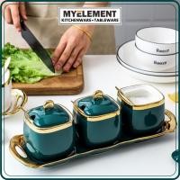 ราคา Myelement ห้องครัวเซรามิคขวดเครื่องเทศชุดเครื่องจ่ายเครื่องปรุงรส Porcelain ปรุงรส Jar เทศคอนเทนเนอร์ (51865061475)