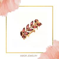 ราคา แหวนเงินแท้ 925 แหวนใบมะกอกฝังพลอยโกเมน(Garnet) ทรงมาคีย์ 12 เม็ด (28066614155)