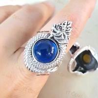 ราคา แหวนพญานาค โอบมณีสีฟ้า เพทาย แหวนเงินแท้ รมดำ พลอย(CZ) YTG-11488 (56360975573)