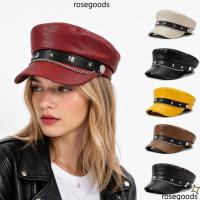 ราคา ROSEGOOD Baker Boy Cap, Star Strap Metal Chain Decor Newsboy Hat, Korean Style Solid Color Casual PU Leather Flat Top Cap สําหรับผู้หญิง (41483770709)