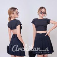 ราคา พร้อมส่งในไทย⭐️ครอปเว้าหลังเเขนสั้น โชว์หลัง รูดข้างผูกหลังปรับได้ (21783546488)