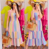 ราคา พร้อมส่งเดรสยาวสายเดี่ยวสีรุ้ง งานสีสันสดใสมากๆ (6271159927)