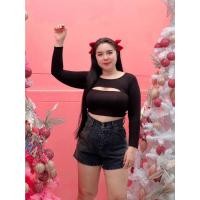 ราคา เสื้อ สาวอวบ ผ้าเรย่อน แขนยาว เว้าอก ถักหลัง (21919859563)