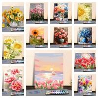 ราคา กระดาษระบายสีตามตัวเลข ภาพวาดดอกไม้ สีน้ำมันและอะคริลิค ของขวัญสร้างสรรค์ (43572653018)