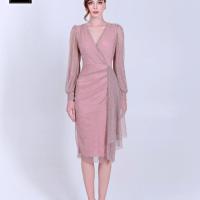 ราคา LUXE Wrap Neck Long Sleeve Dress Embellished.p (44666886697)